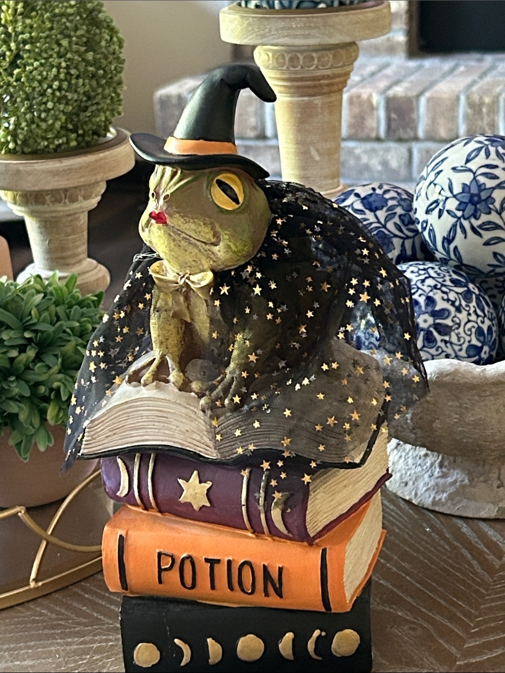 NEW! Halloween Witch Frog Figurine on Potion Spell Books Stack